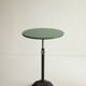 Postmodern cast iron flower base adjustable round side tables, blue and green, 1980s.
