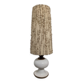 Floor lamp in white glazed stoneware with wool lampshade, 1960s-70s