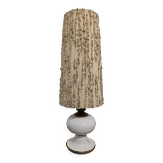 Floor lamp in white glazed stoneware with wool lampshade, 1960s-70s