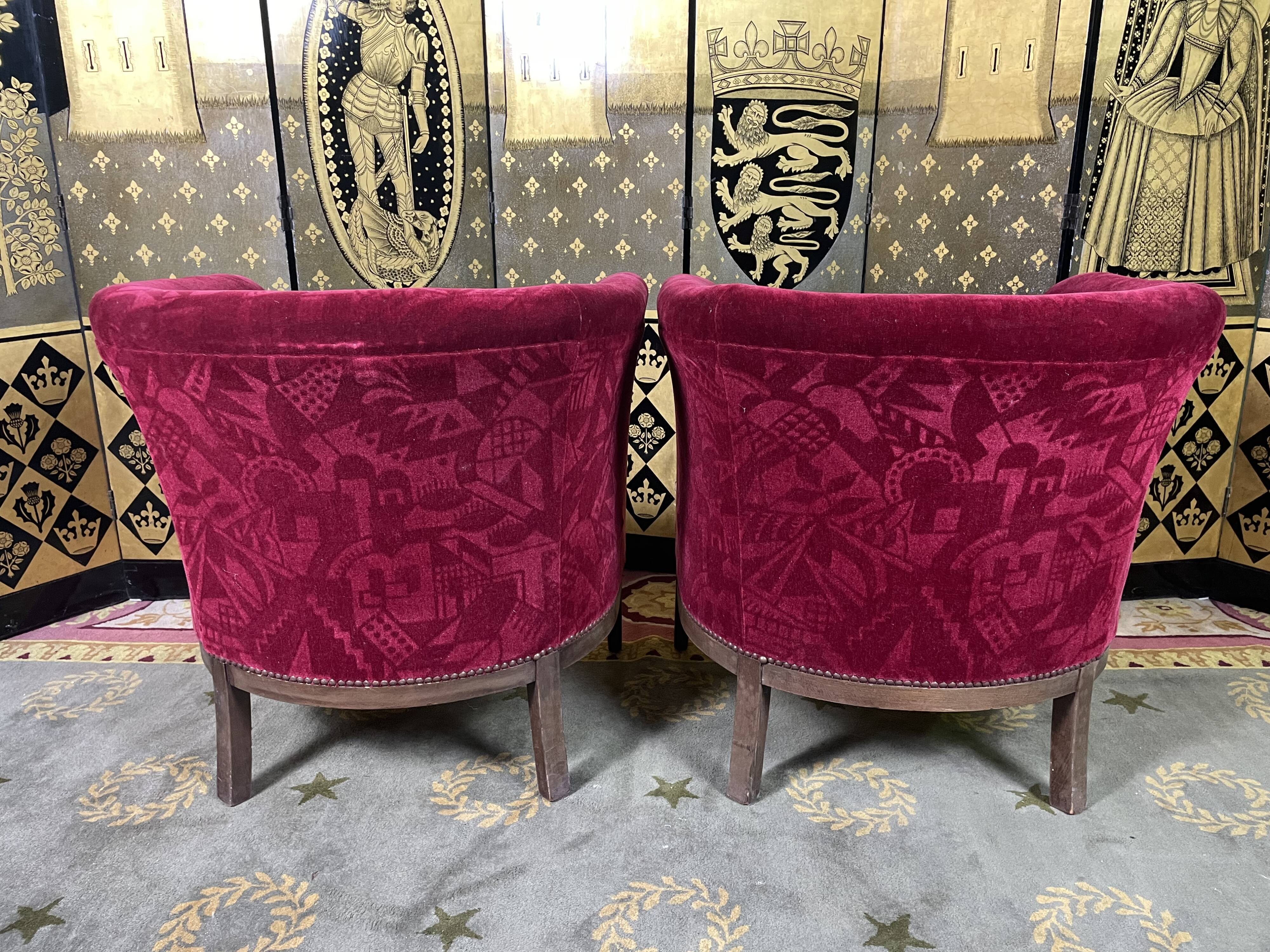 Pair of shepherdess armchairs art deco period red velvet