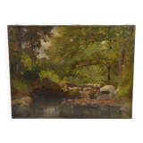 Barbizon school "stream in an undergrowth" signed and dated 1892