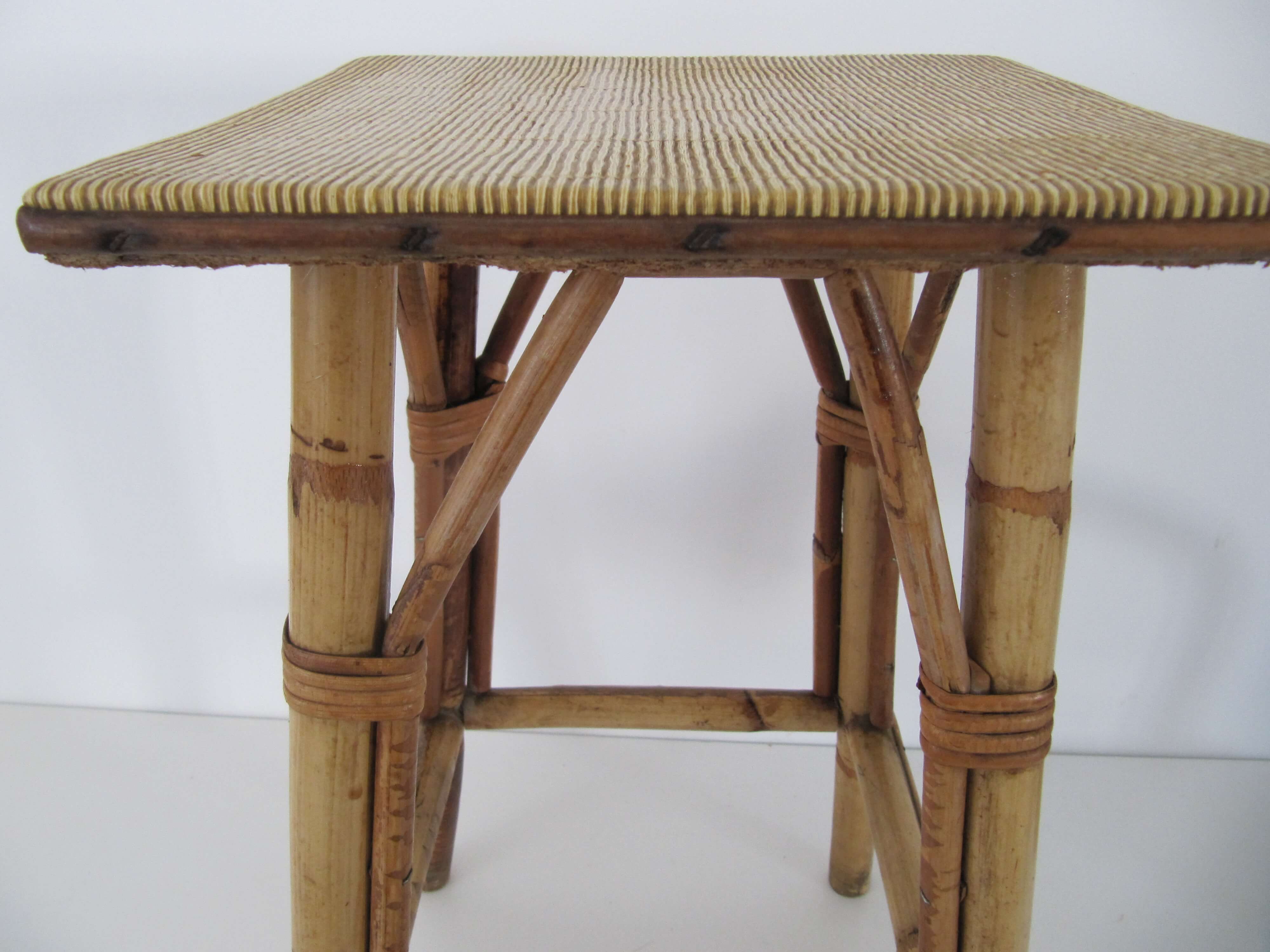 Vintage square rattan stool