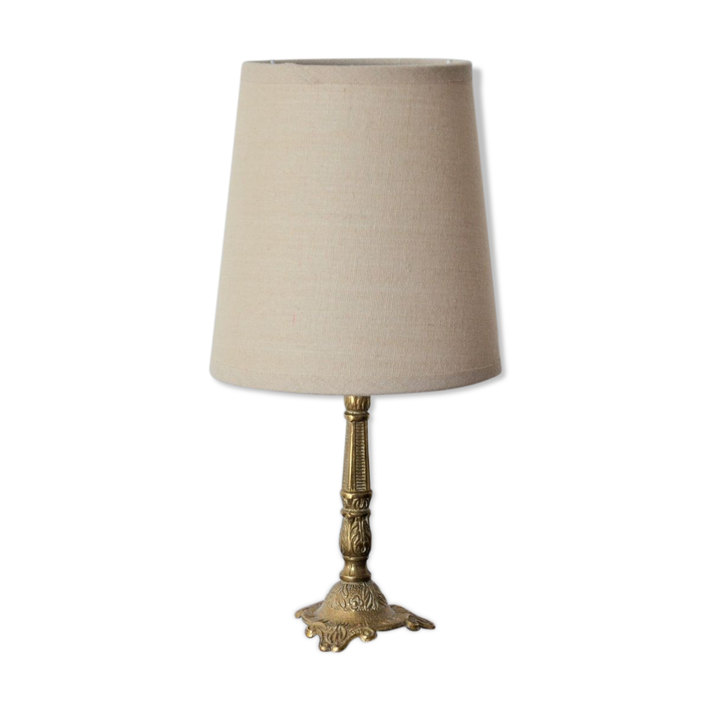 Bedside lamp in gold metal and linen lampshade