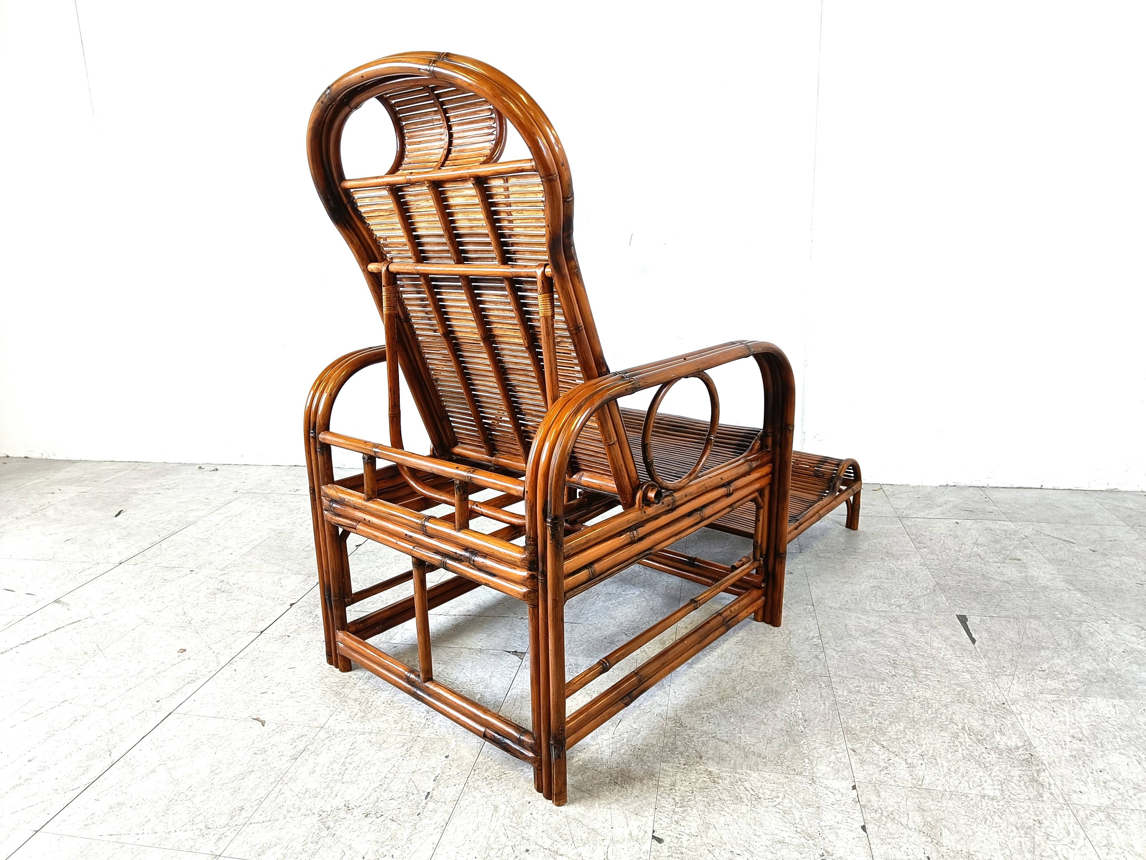 Chaise de jardin vintage en rotin et bambou, 1950