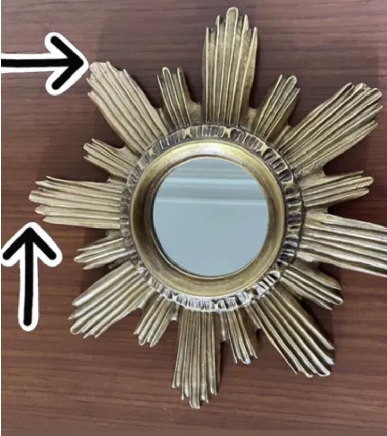 Vintage sun mirror in golden resin 60s/70s