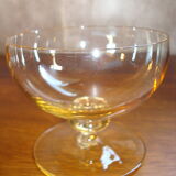 10 crystal Champagne cups, Daum Nancy, amber yellow color, vintage.