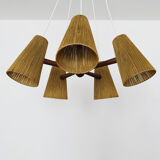 Teakwood and raffia bast chandelier by Temde