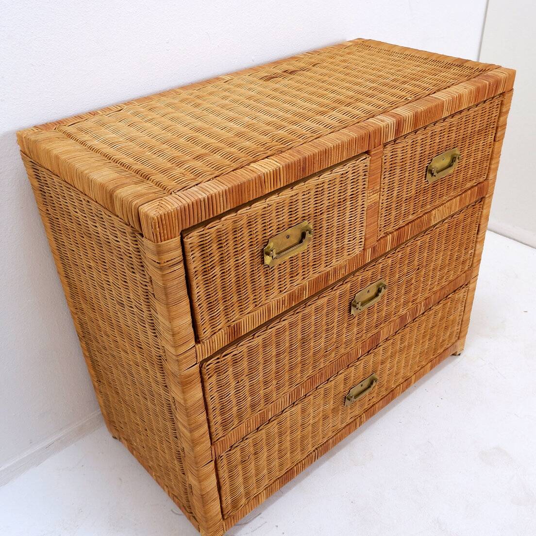 Vintage wicker chest of drawers - 1960s