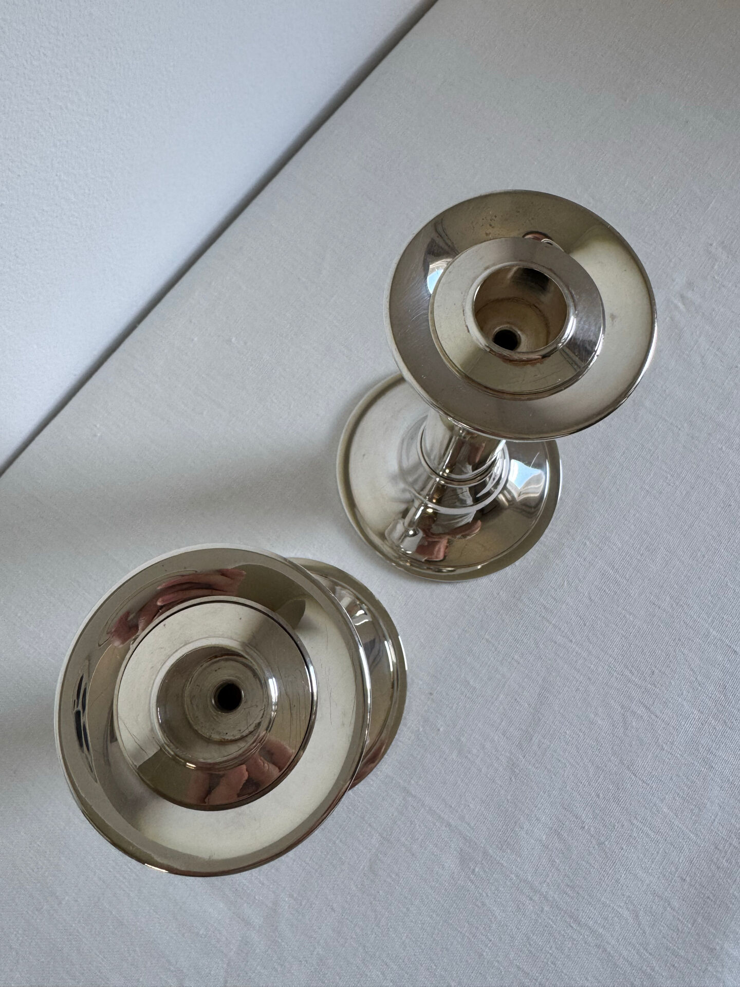 2 Elegant Vintage Mid Century Modern Silver Plated Candlestick Holders