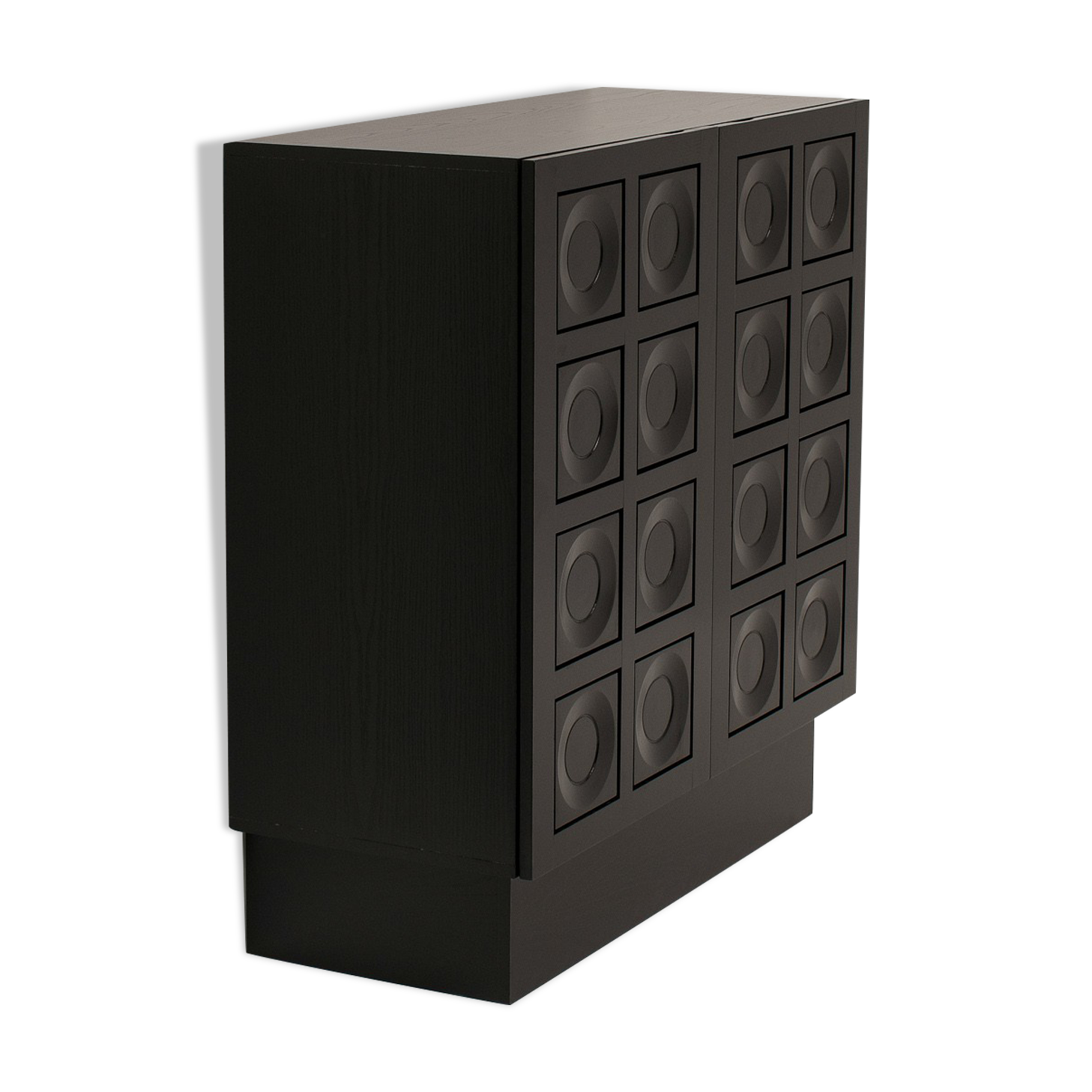 Black Brutalist Bar Cabinet with Graphic Patterned Doors, Belgium, 1970s