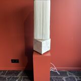 Beige marble stucco base, Houles white ecru fringed lampshade.