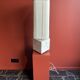 Beige marble stucco base, Houles white ecru fringed lampshade.