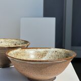 Duo of ceramic bowls interior glazed exterior matt raw earth