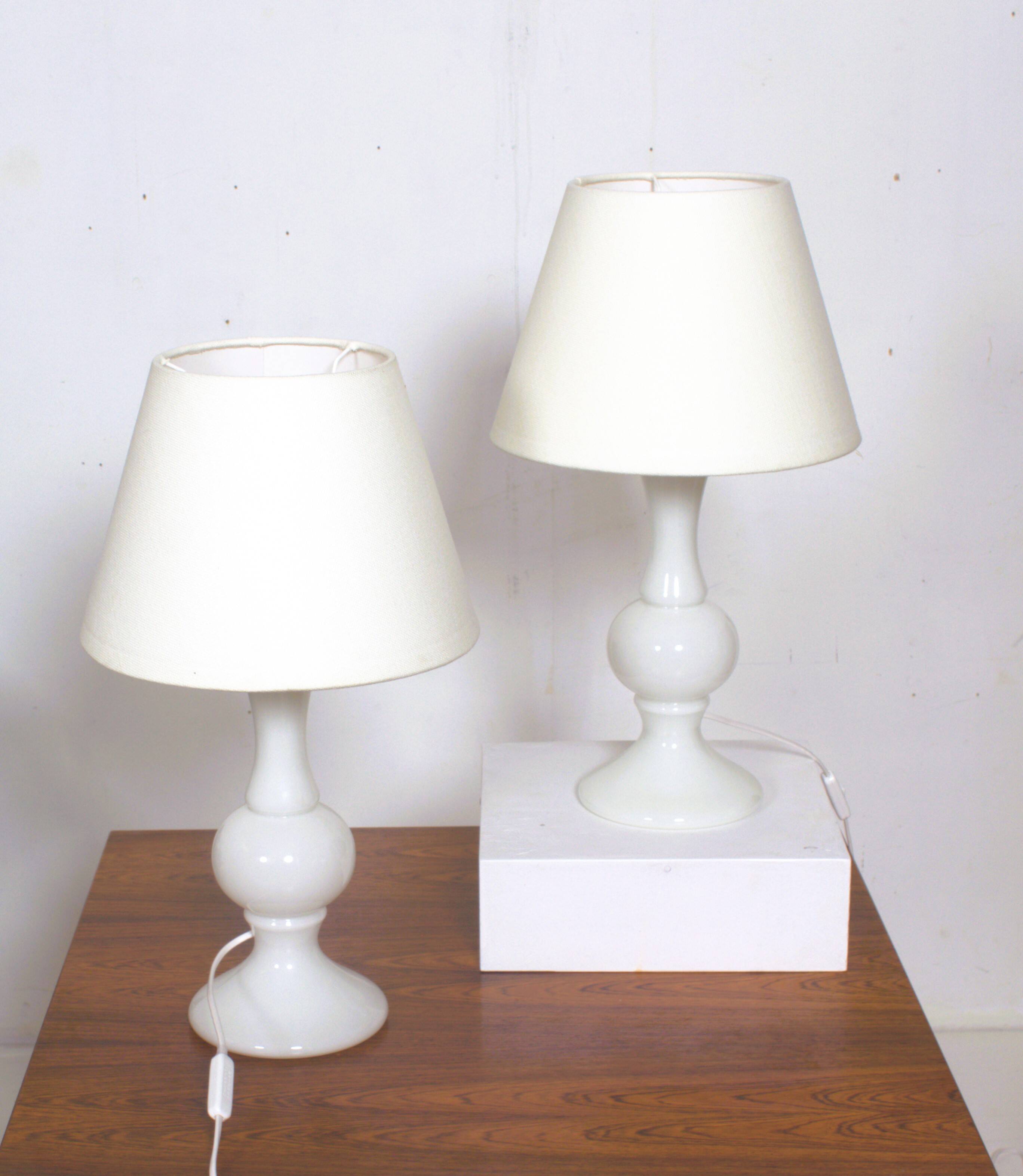 Pair of white glass lamps by Luxus Lighting, Sweden, 1980