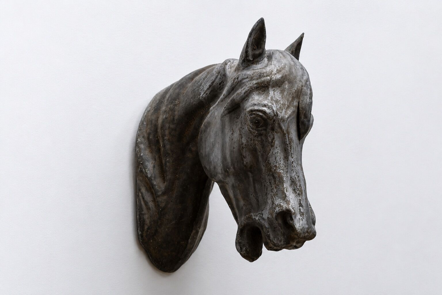 Ancienne tête de cheval en zinc rare, 1900