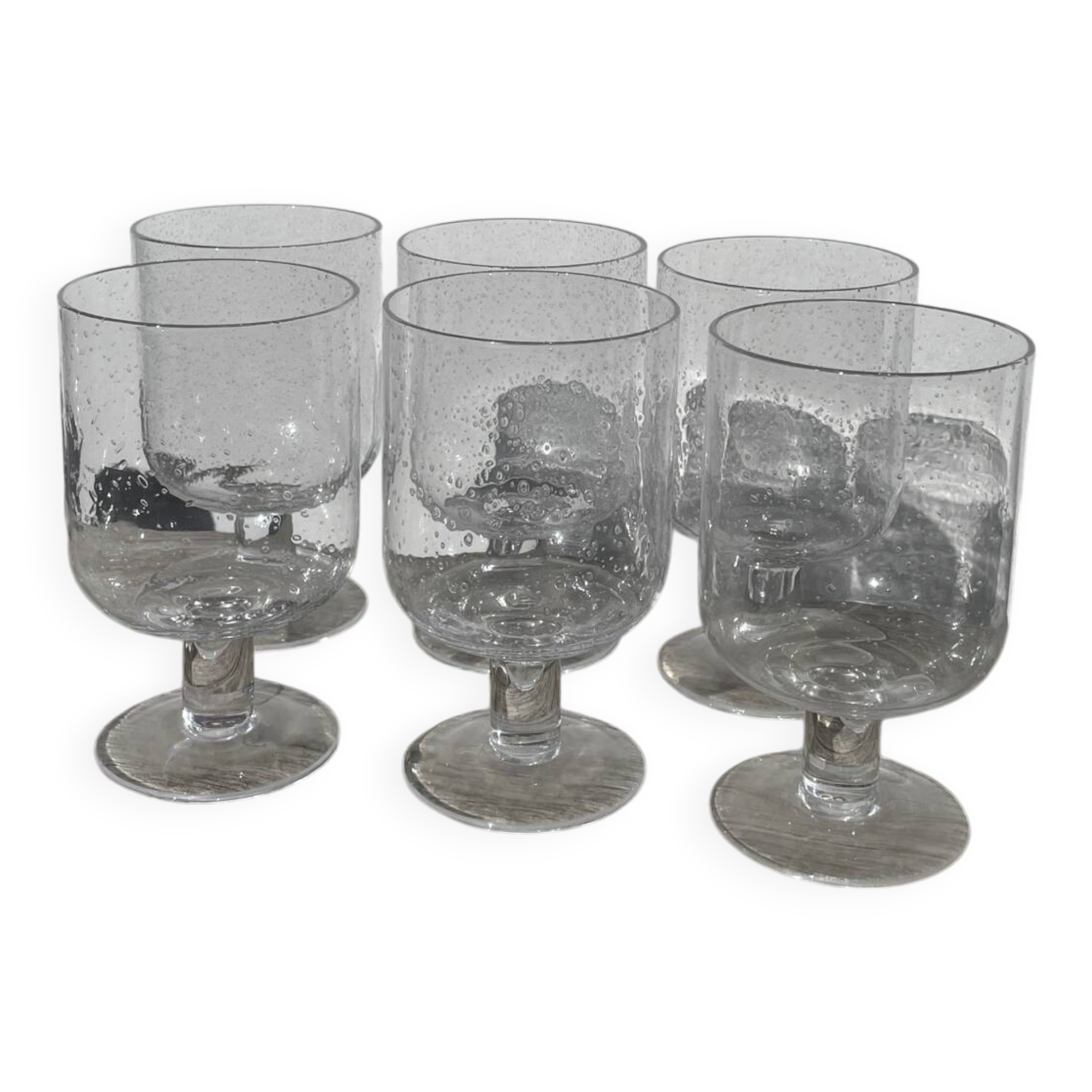6 large transparent bubble glass wine glasses