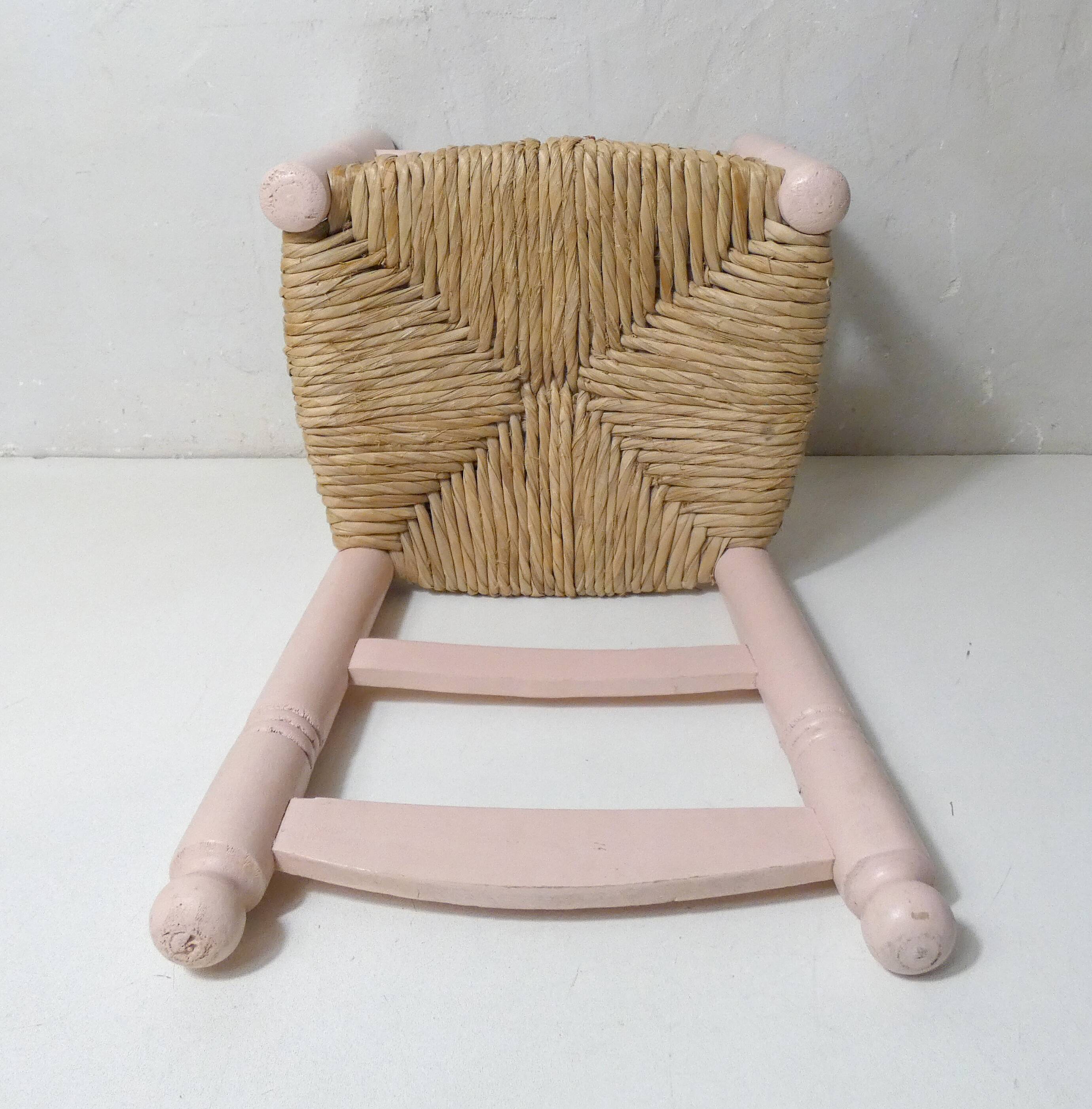 Old wooden straw chair for children