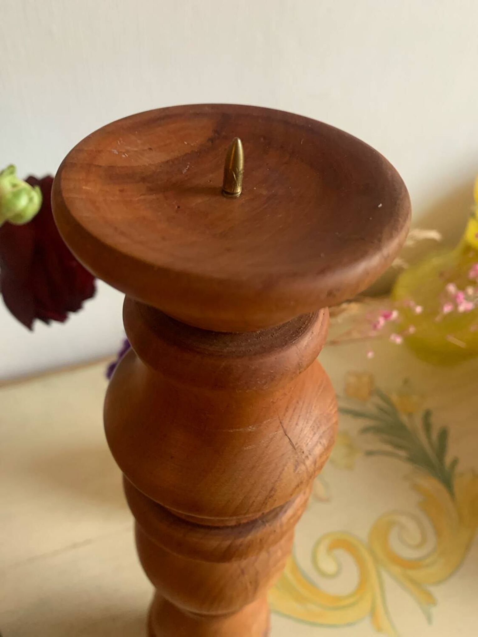 Sculptural Totem Candle Holder 40cm - Turned Solid Wood - 70s Spirit / Pear