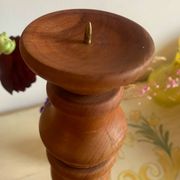 Sculptural Totem Candle Holder 40cm - Turned Solid Wood - 70s Spirit / Pear