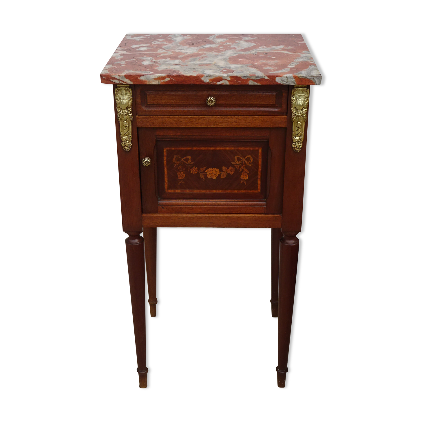Mahogany bedside, marble incarnate of turquin, late nineteenth century