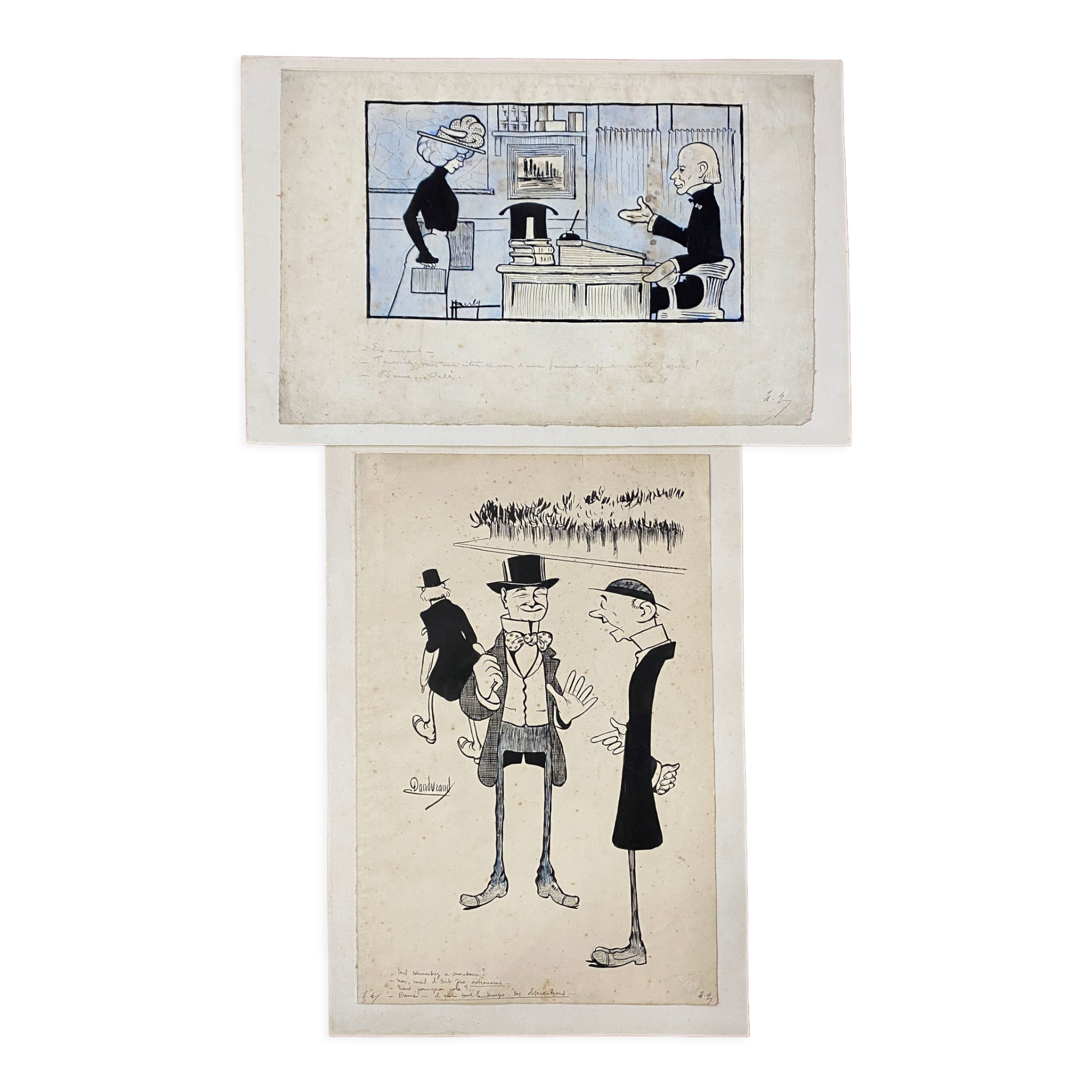 Pair of old cartoons Presse signed Dandurand and Berly