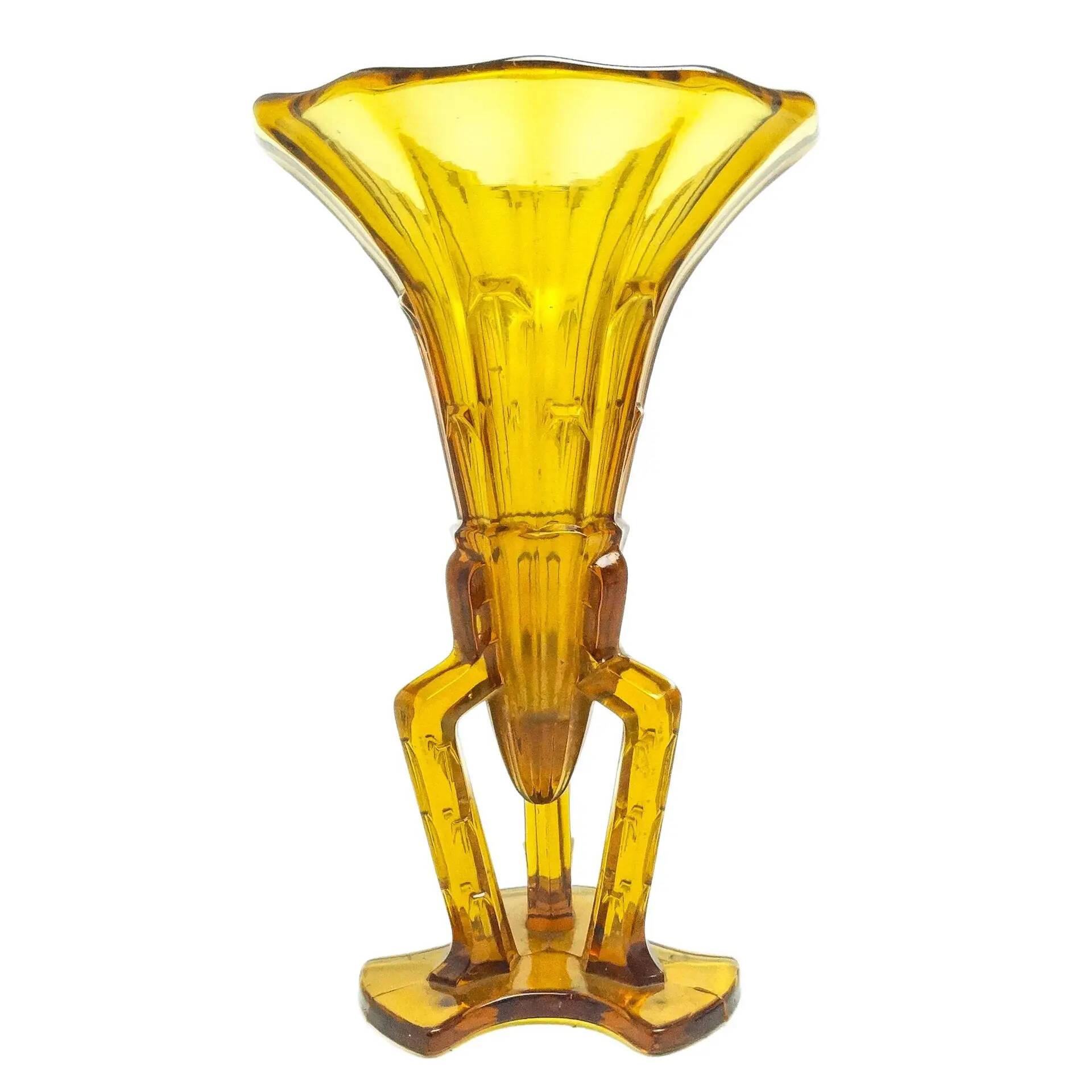 Art Deco vase, yellow glass, Stolzle glassworks, Czechoslovakia, 1930s