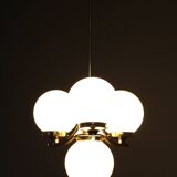 Art Deco brass chandelier with opaline glass, Czechoslovakia, 1930s