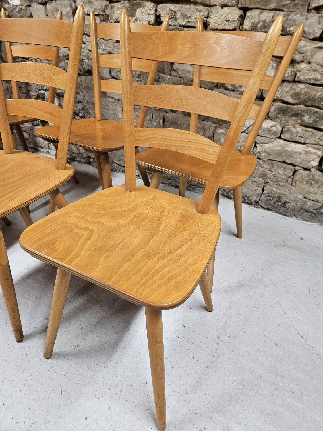 Lot of 8 country bistro chairs from the 1970s