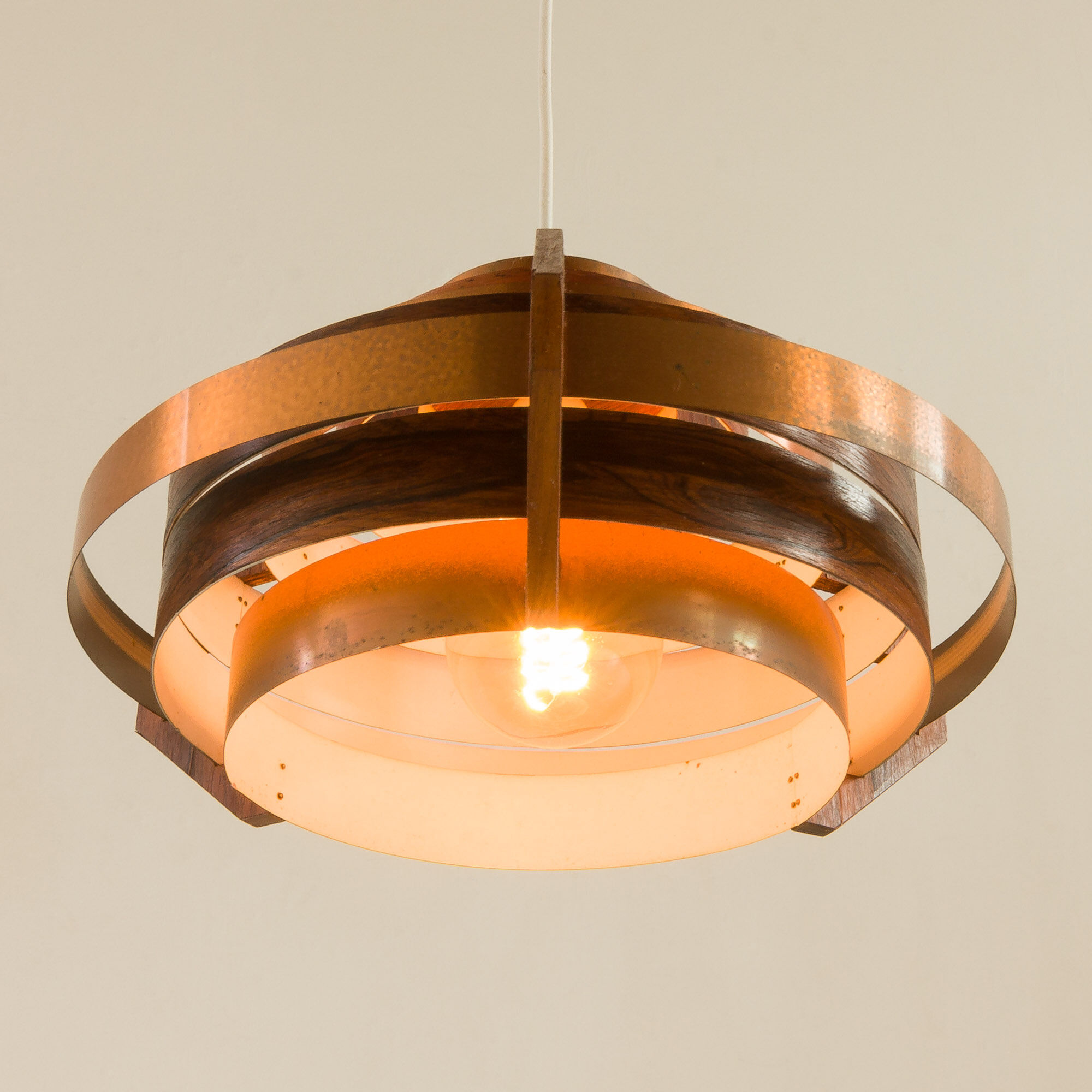 Copper and rosewood lamp attributed to Werner Schou, Denmark 1960s