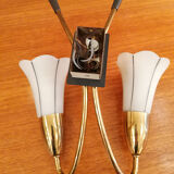Sconce 2 brass branches, opaline tulip, 1950