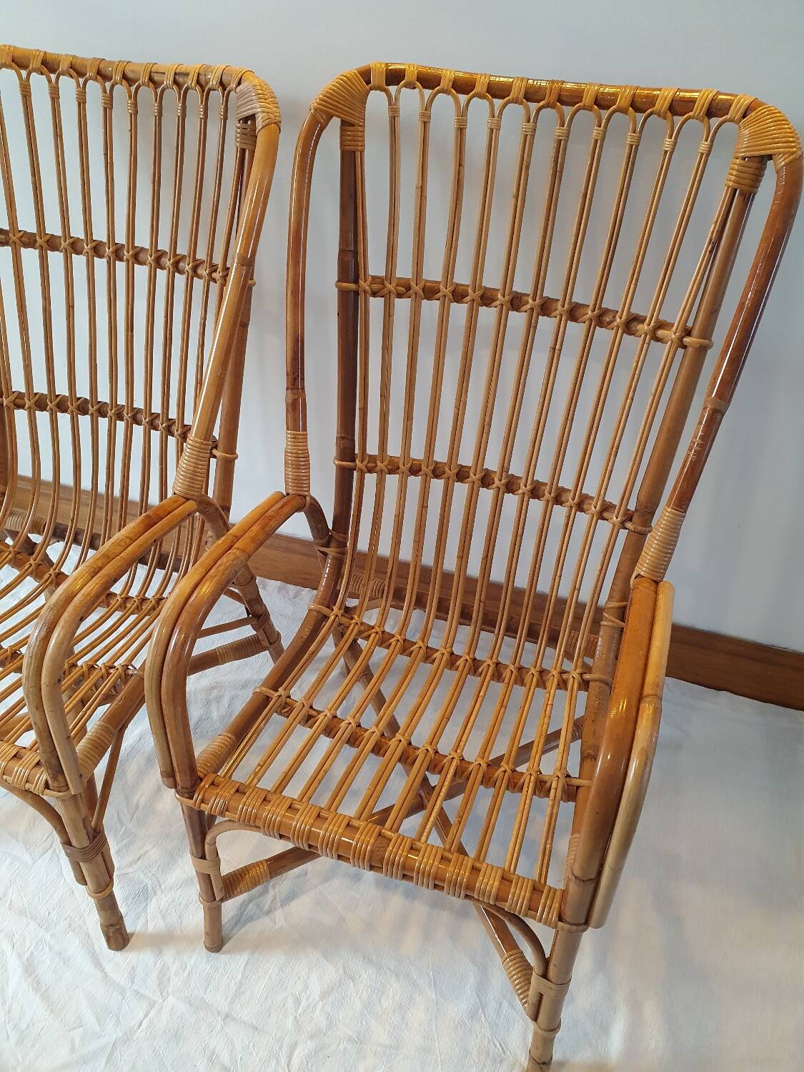 Pair of rattan armchairs