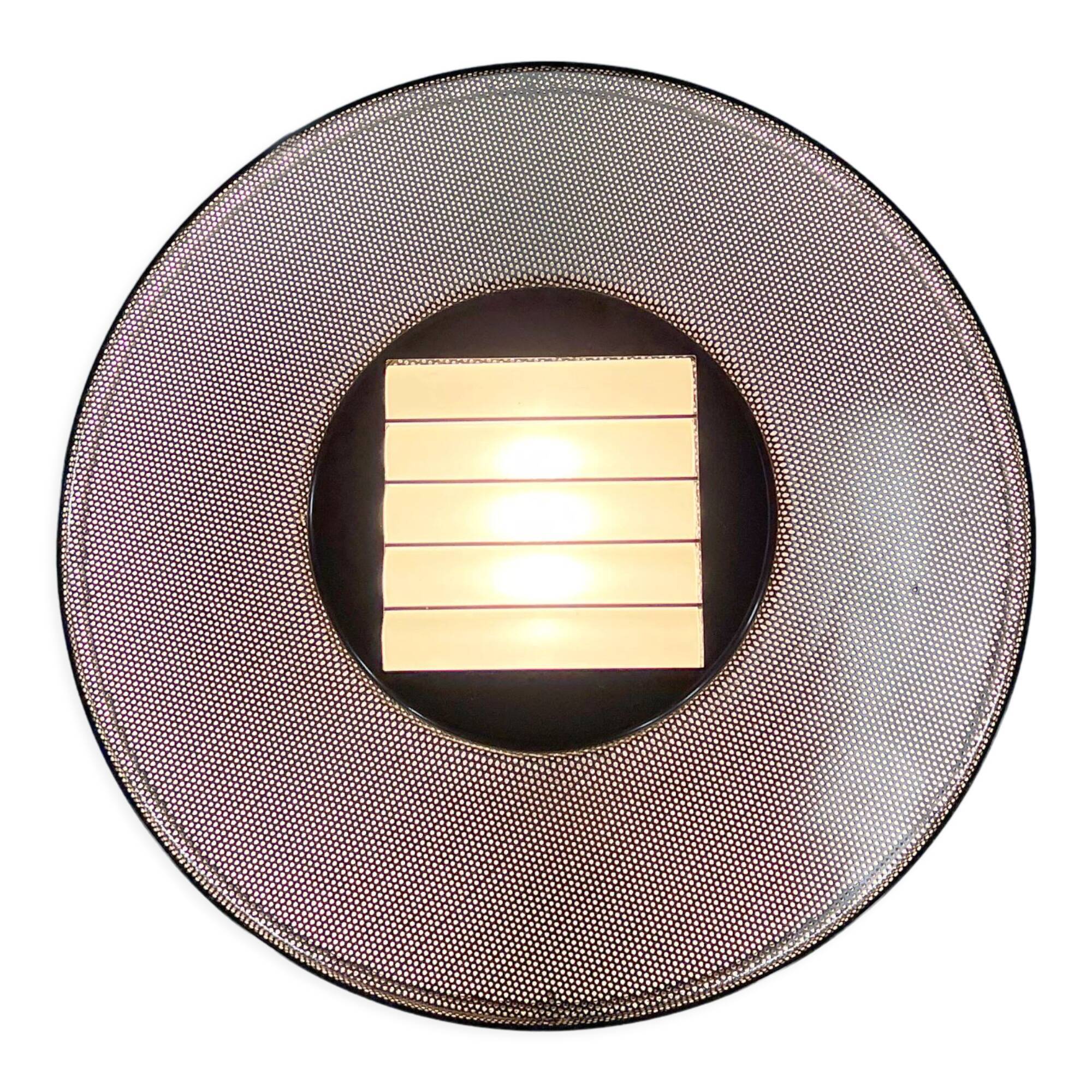 Postmodern wall lamp or ceiling lamp in metal and silver glass, 1980