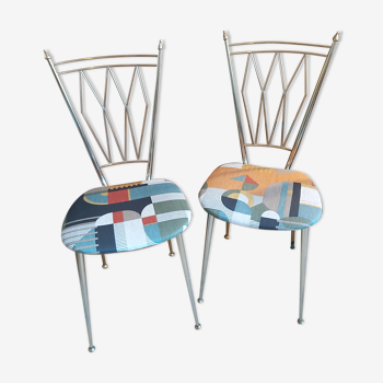 Pair of chairs in gold metal 50s