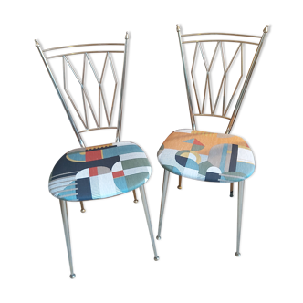 Paire de chaises en métal doré années 50