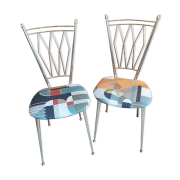 Paire de chaises en métal doré années 50