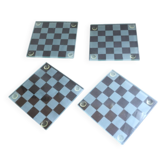 Set of 4 coasters with vintage water green checkerboard decoration 70/80