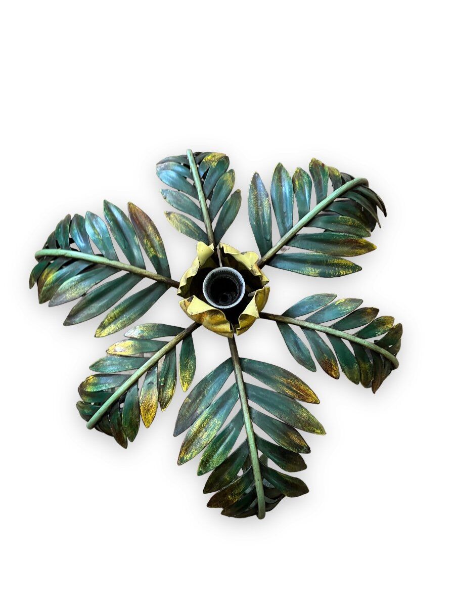 Palm leaf chandelier in painted sheet metal, 1970s