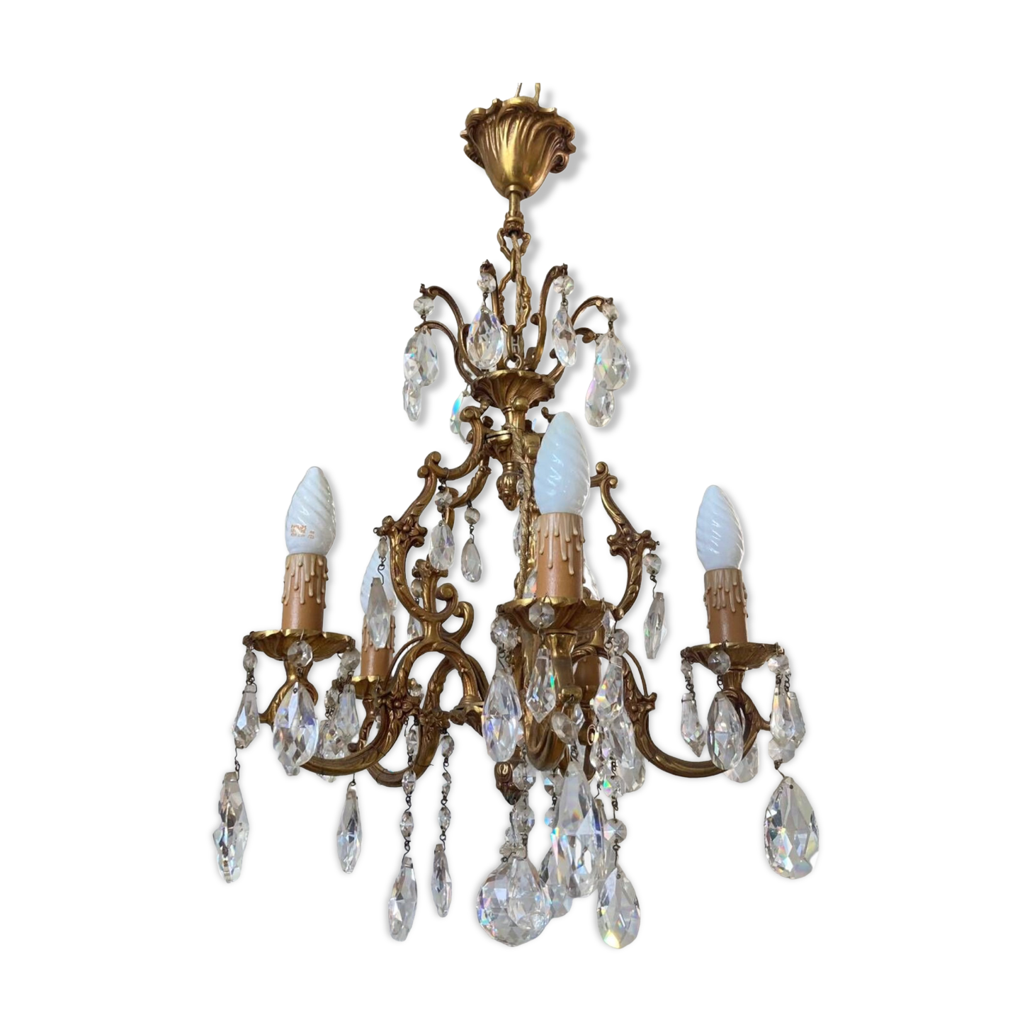 20th century gilded bronze cage chandelier with tassels