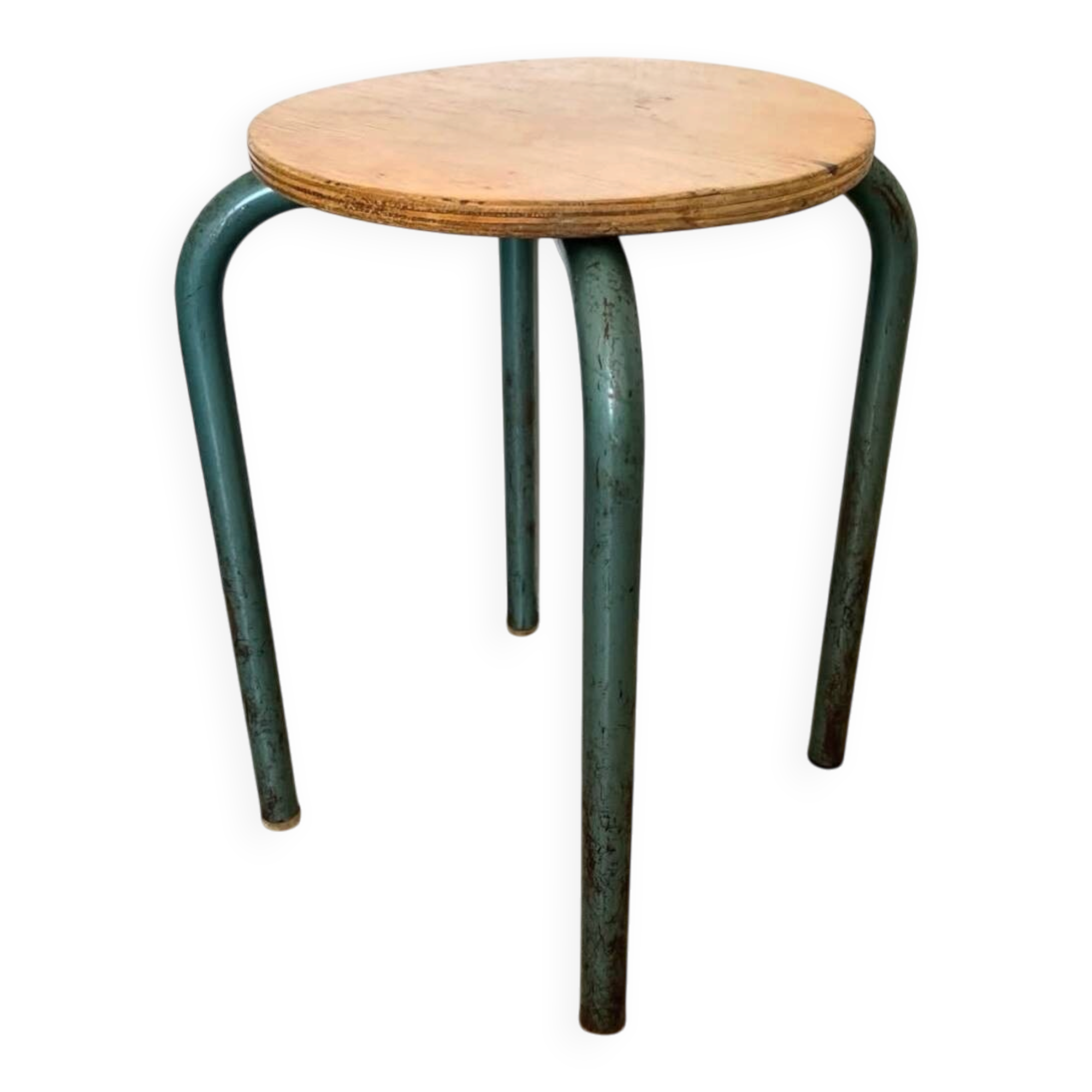 Wooden stool with metal tubes