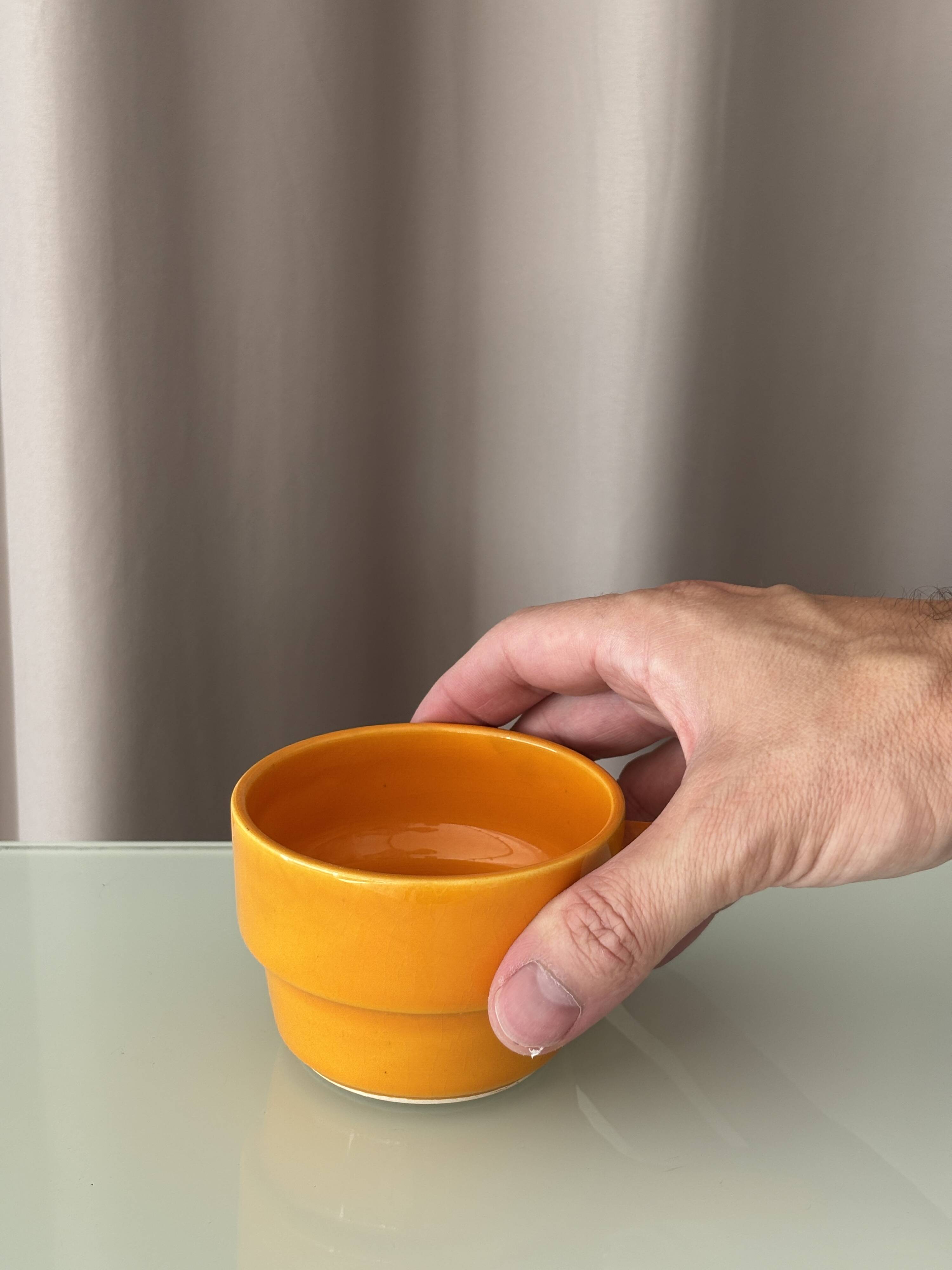 Set of 8 Vintage Stackable Ceramic Coffee Cups with Handles – 1970s