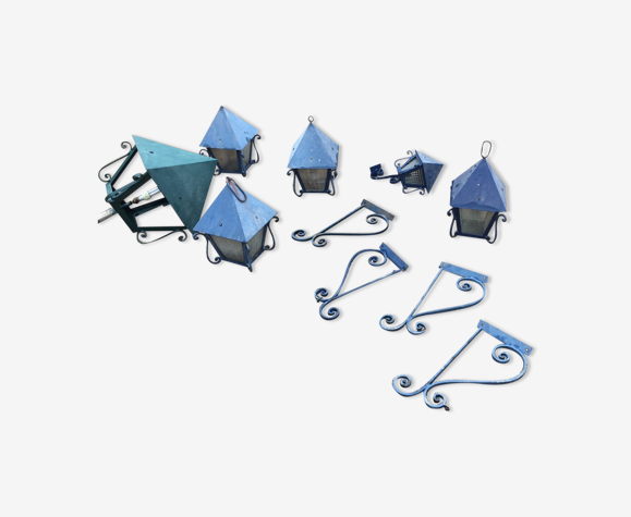 Lot de 6 lanternes d’extérieures électrifiées en fer forgé