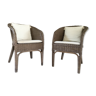 Paire de fauteuils en rotin avec coussins siège et dos coloris blanc écru