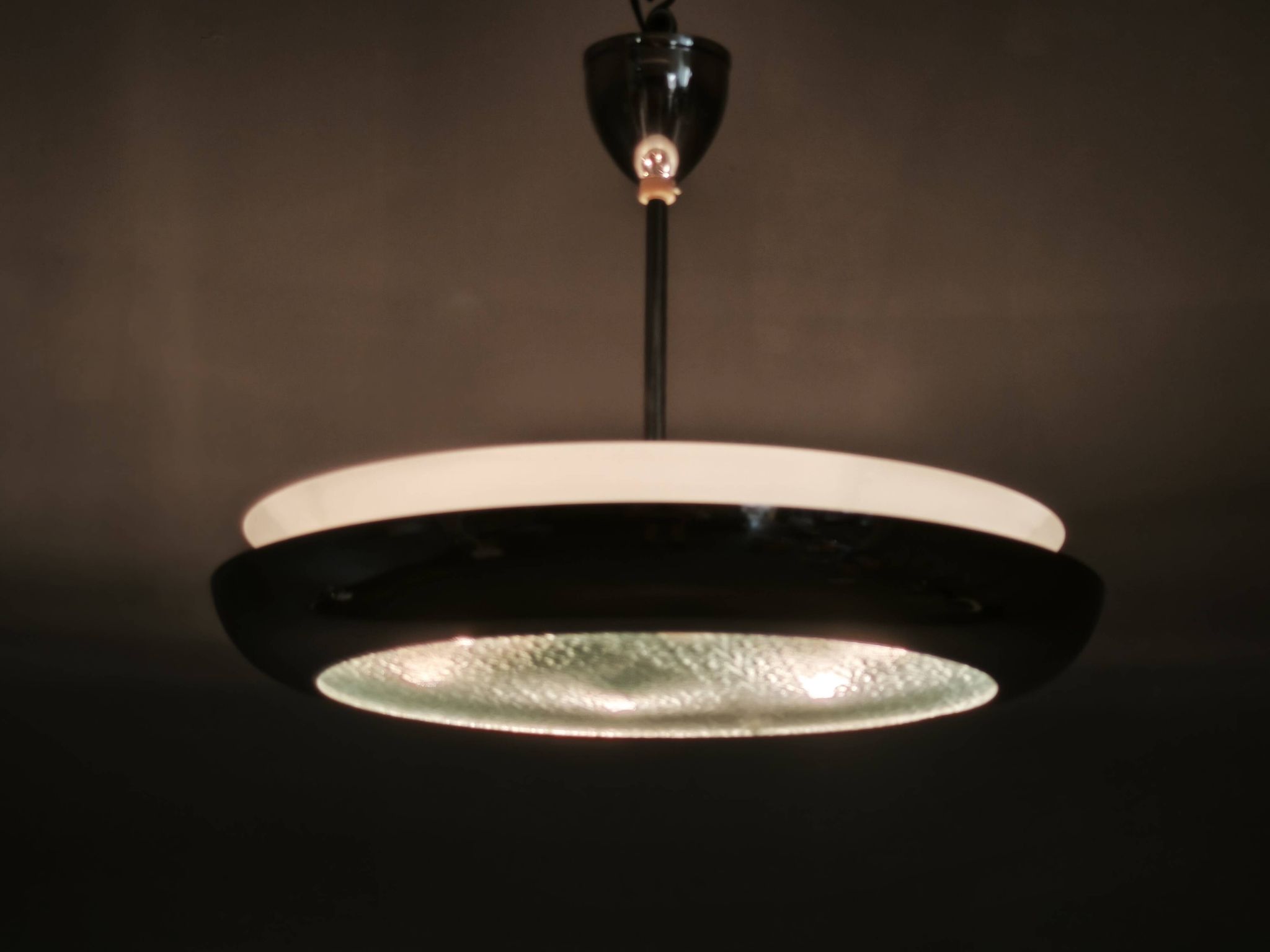 1930s Bauhaus UFO Chrome and Glass Pendant Light, Czechoslovakia