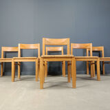 Vintage oak and wicker dining chairs, 1960s