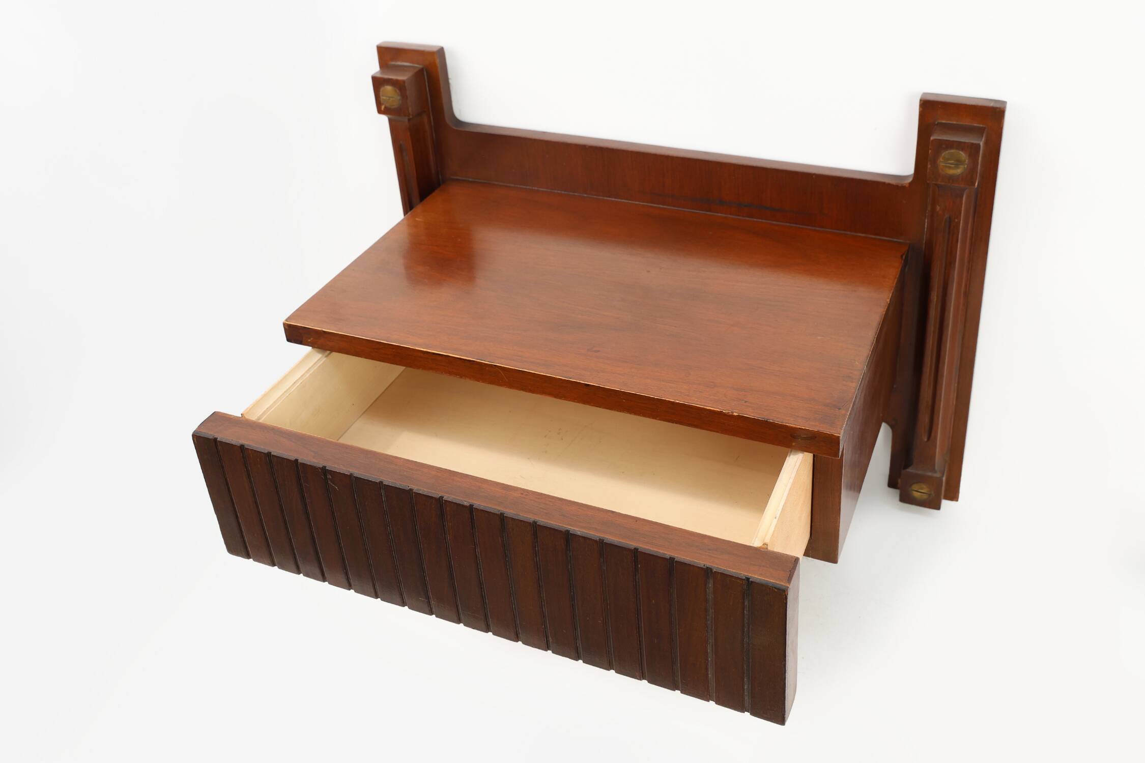 Mid-century Wall-mounted console in wood with brass details, Italy 1960s