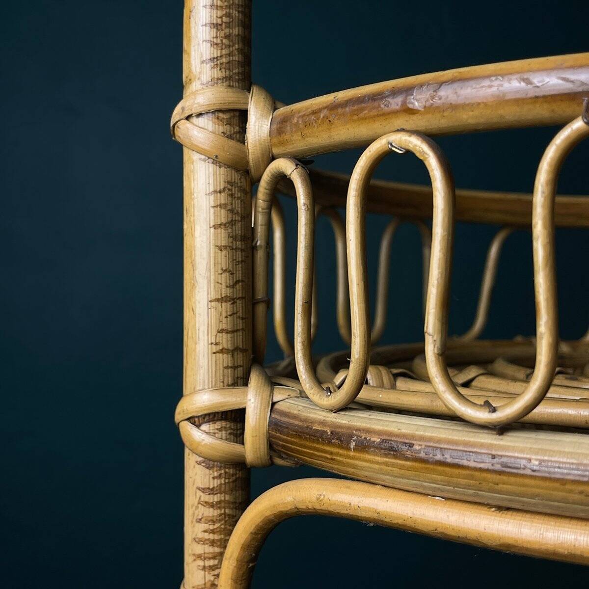 Vintage round service trolley in bamboo and rattan, 1960s