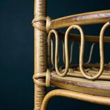 Vintage round service trolley in bamboo and rattan, 1960s
