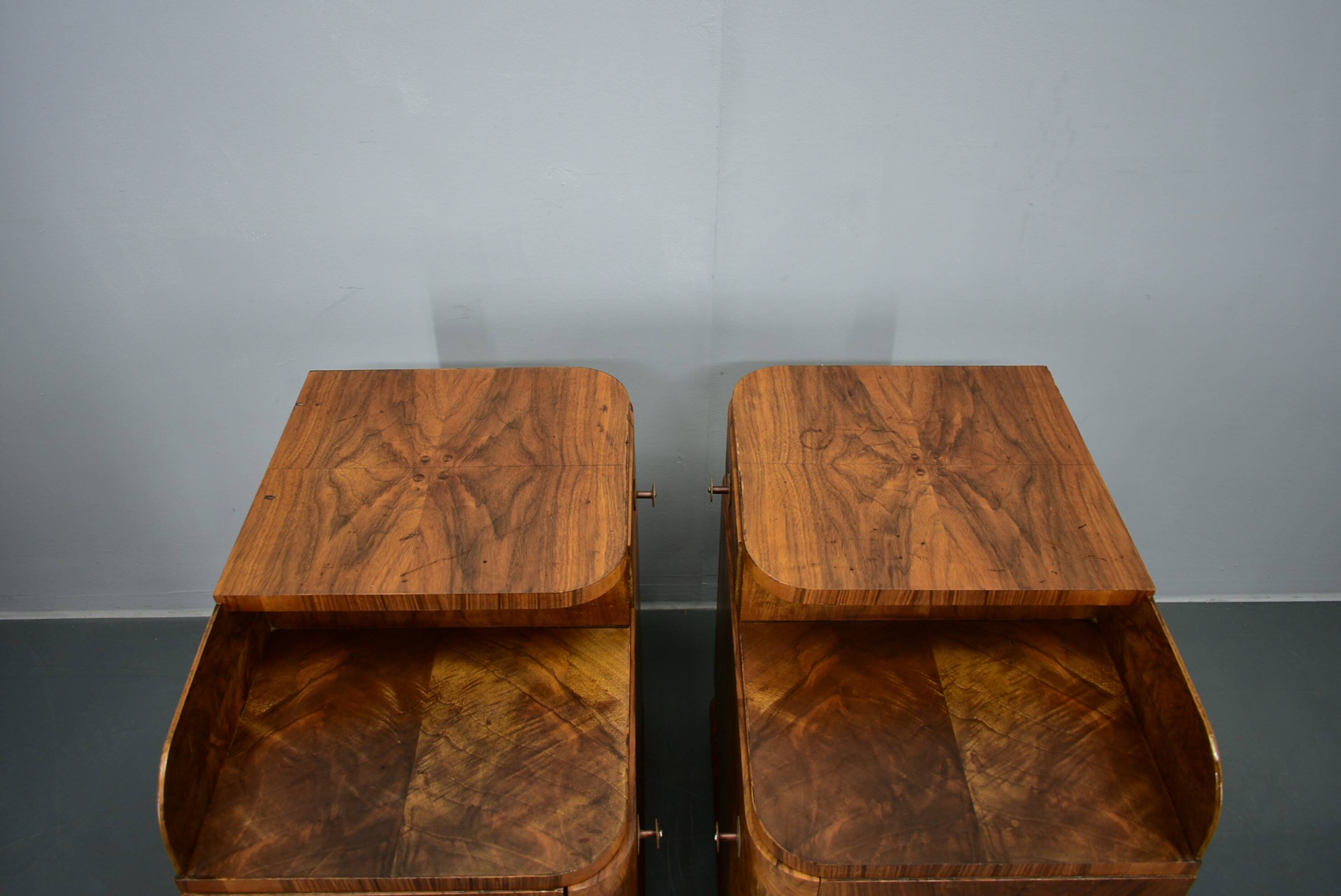 1935s Pair of Art Deco Bedside Tables, Czechoslovakia