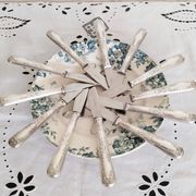 Set of 12 vintage knives, stainless steel blade and silver handle + box