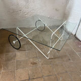 Italian glass coffee table with castors